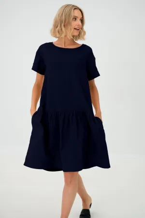Linen dress BLOSSOM, Deep blue, M