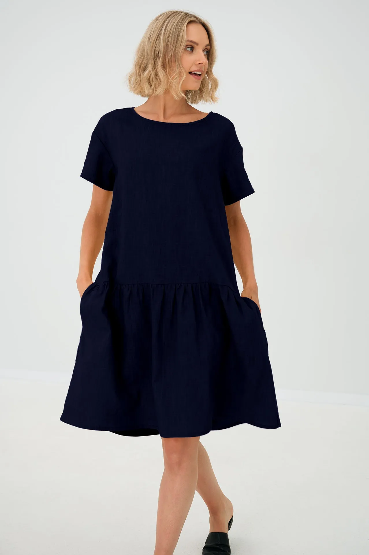 Linen dress BLOSSOM, Deep blue, M
