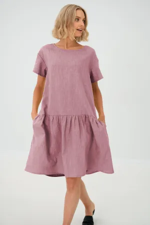 Linen dress BLOSSOM, Dusty rose, M