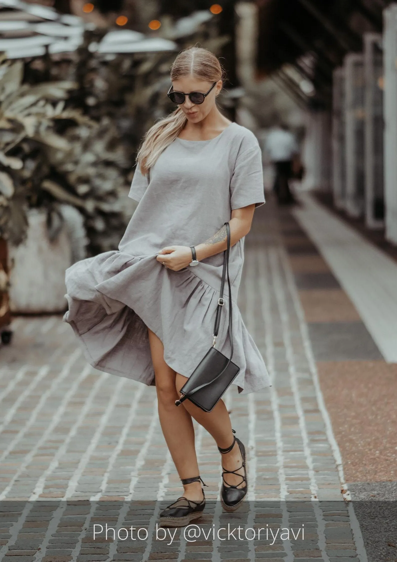 Linen dress BLOSSOM, Dusty rose, M