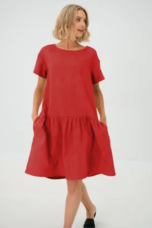 Linen dress BLOSSOM, Red, M