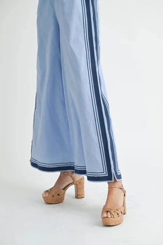 Linen Mix Chevron Sail Shoulder Strap Jumpsuit