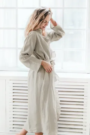 Linen ruffle bathrobe