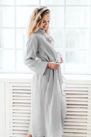 Linen ruffle bathrobe