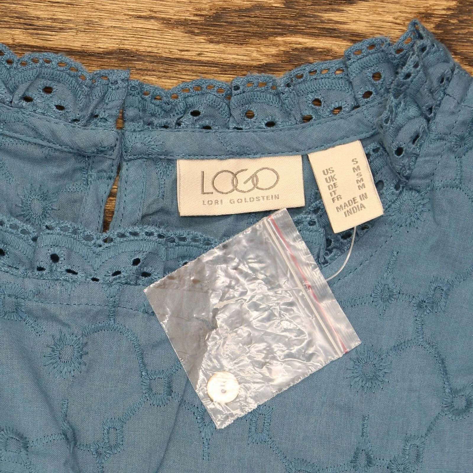 LOGO by Lori Goldstein Eyelet Woven Blouse With Ruffle Detail