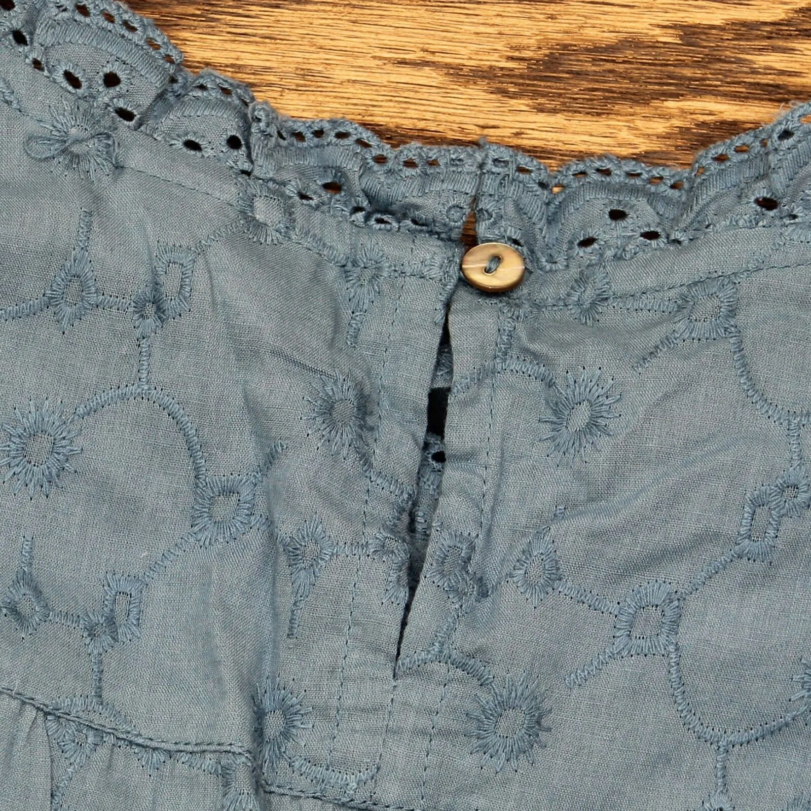 LOGO by Lori Goldstein Eyelet Woven Blouse With Ruffle Detail