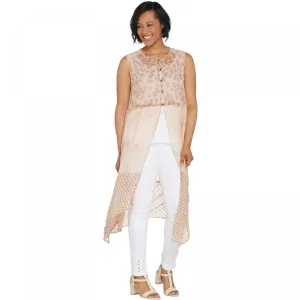 LOGO by Lori Goldstein Women's Patchwork Button Front Sleeveless Kimono