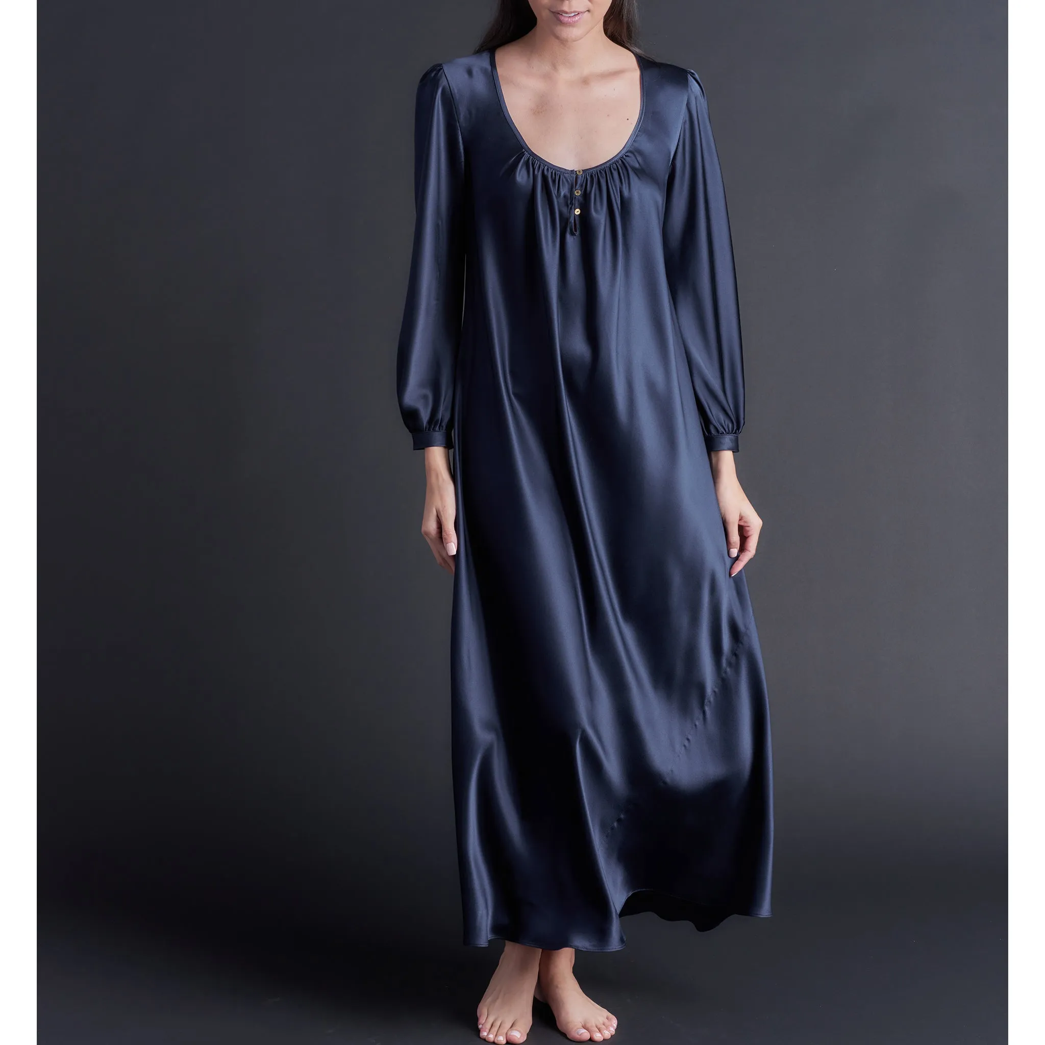 Long Bast Sleep Shirt in Sapphire Silk Charmeuse