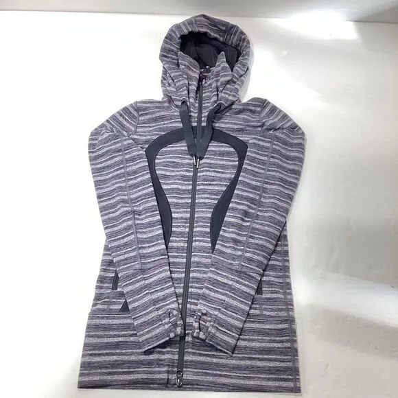 Lululemon Stride Athletic Jacket Zip Front Hooded Sweatshirt Black Gray 2