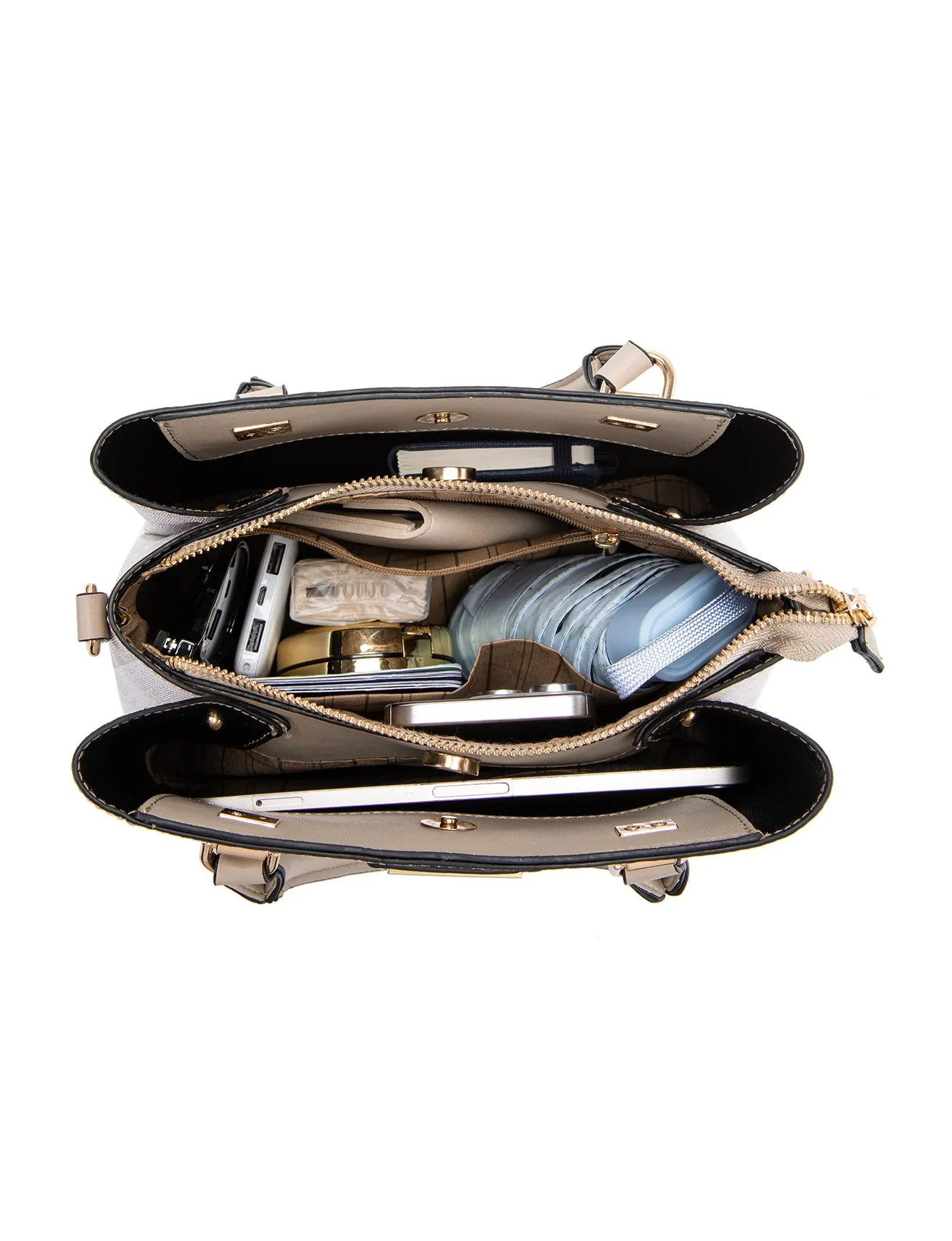 MACKENNA VEGAN TRIPLE COMPARTMENT BAG- XB-2343-BEI