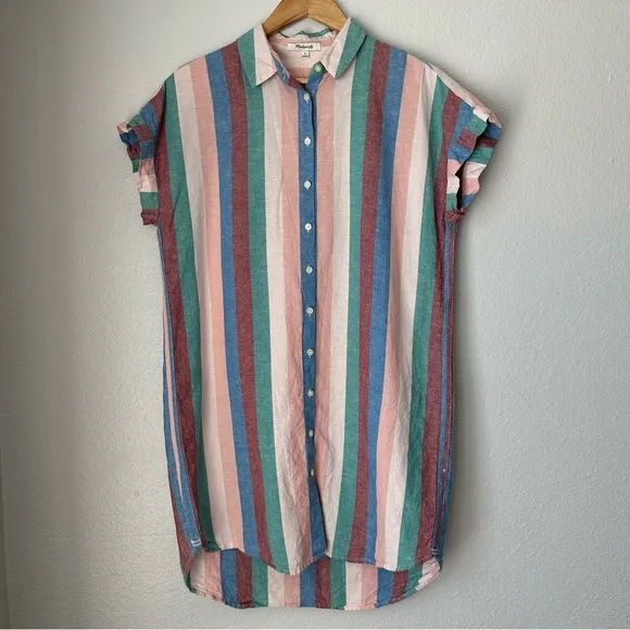 Madewell Linen Cotton Central Shirt Dress Flagstaff Stripe Linen dress Medium