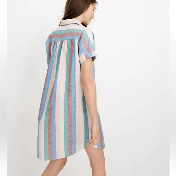 Madewell Linen Cotton Central Shirt Dress Flagstaff Stripe Linen dress Medium
