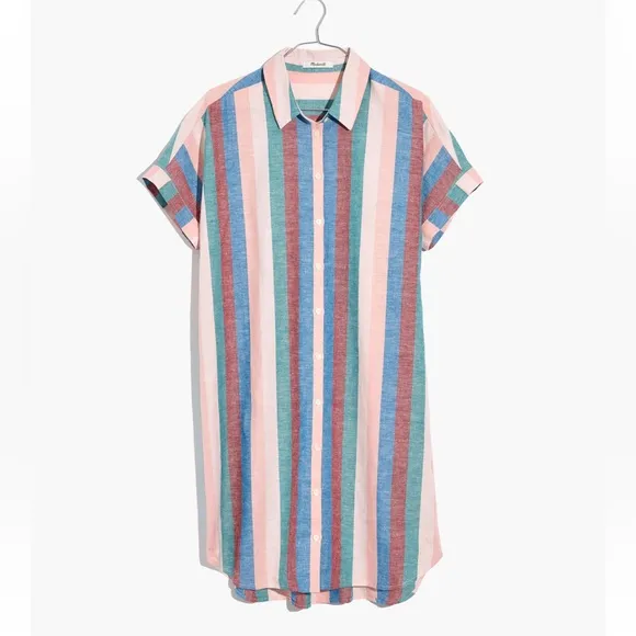 Madewell Linen Cotton Central Shirt Dress Flagstaff Stripe Linen dress Medium