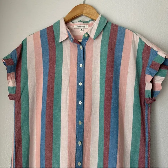 Madewell Linen Cotton Central Shirt Dress Flagstaff Stripe Linen dress Medium