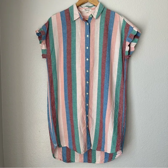 Madewell Linen Cotton Central Shirt Dress Flagstaff Stripe Linen dress Medium