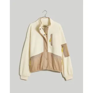 Madewell‎ NWT (Re)sourced Sherpa Snap-Front Jacket Color Block Antique Cream XS