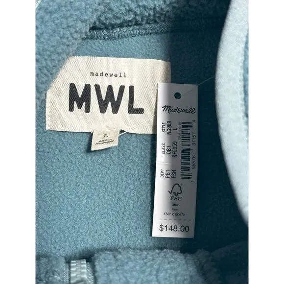 Madewell NWT (Re)sourced Sherpa Snap-Front Jacket Color Block in Faded Shale Lrg