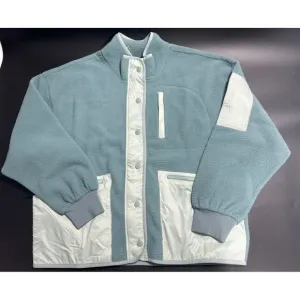 Madewell NWT (Re)sourced Sherpa Snap-Front Jacket Color Block in Faded Shale Lrg