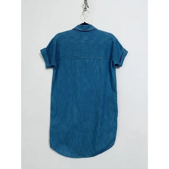 Madewell Womens XXS Courier Denim Shirtdress Lauryn Wash Pockets Short Sleeve