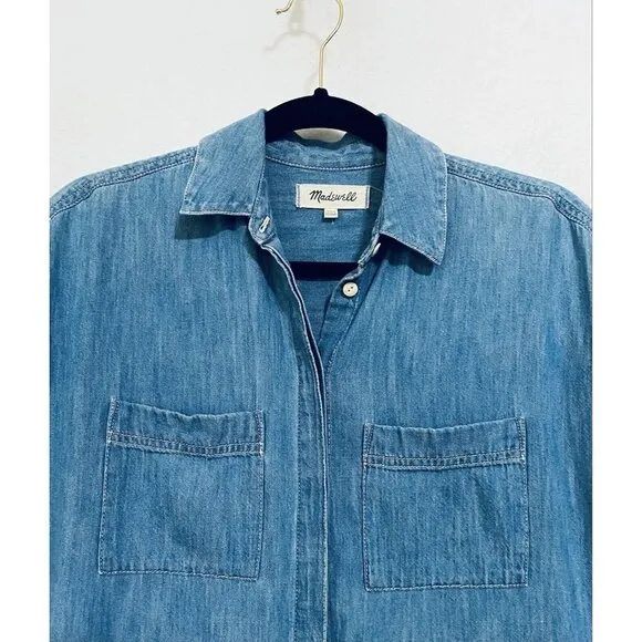 Madewell Womens XXS Courier Denim Shirtdress Lauryn Wash Pockets Short Sleeve