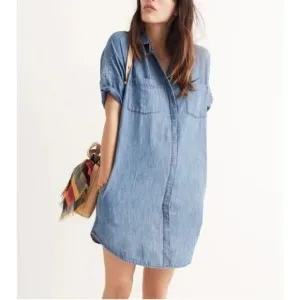 Madewell Womens XXS Courier Denim Shirtdress Lauryn Wash Pockets Short Sleeve