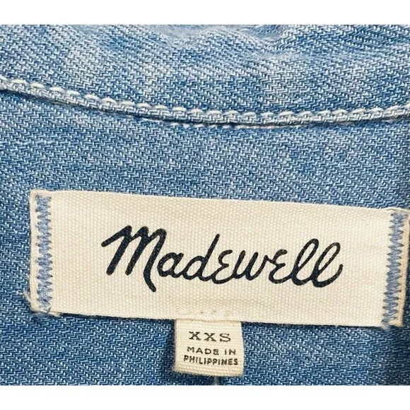 Madewell Womens XXS Courier Denim Shirtdress Lauryn Wash Pockets Short Sleeve