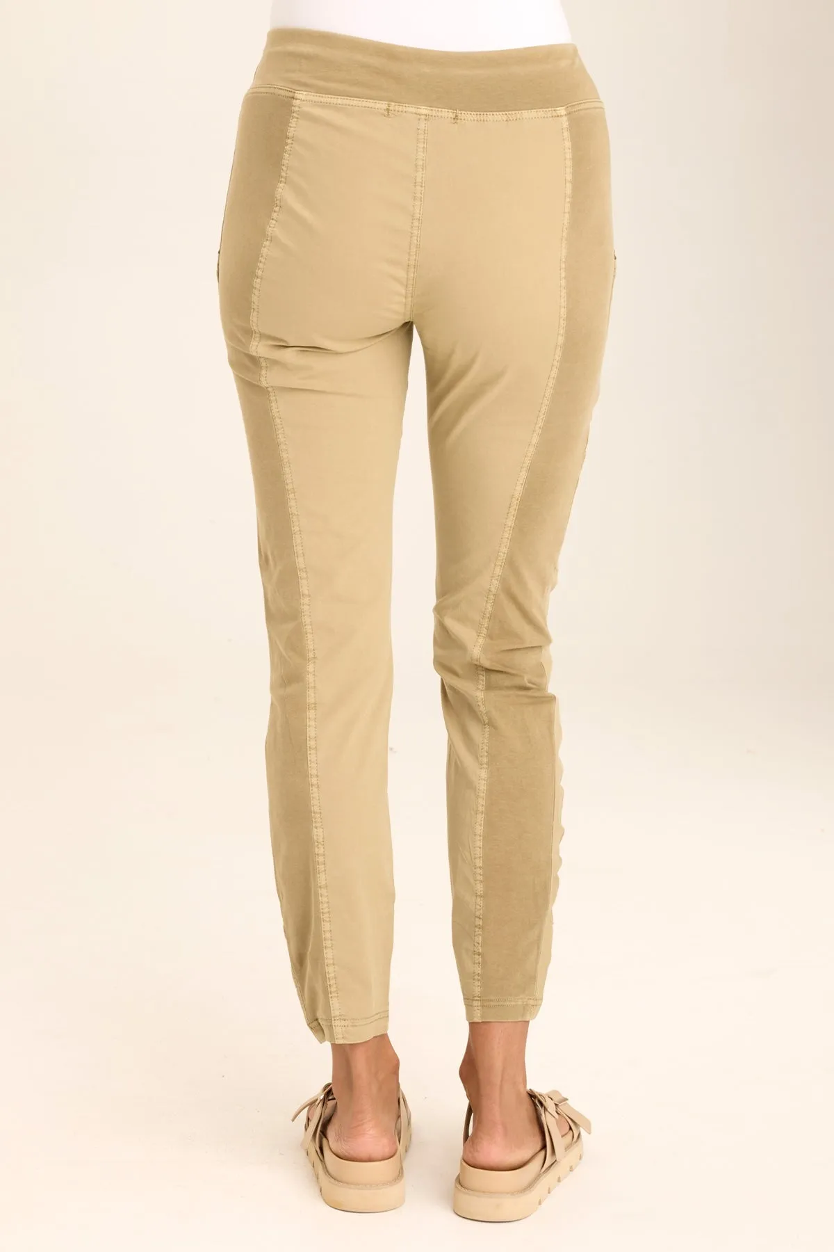 Malanda Zip-Pocket Poplin/Jersey Ruched Legging