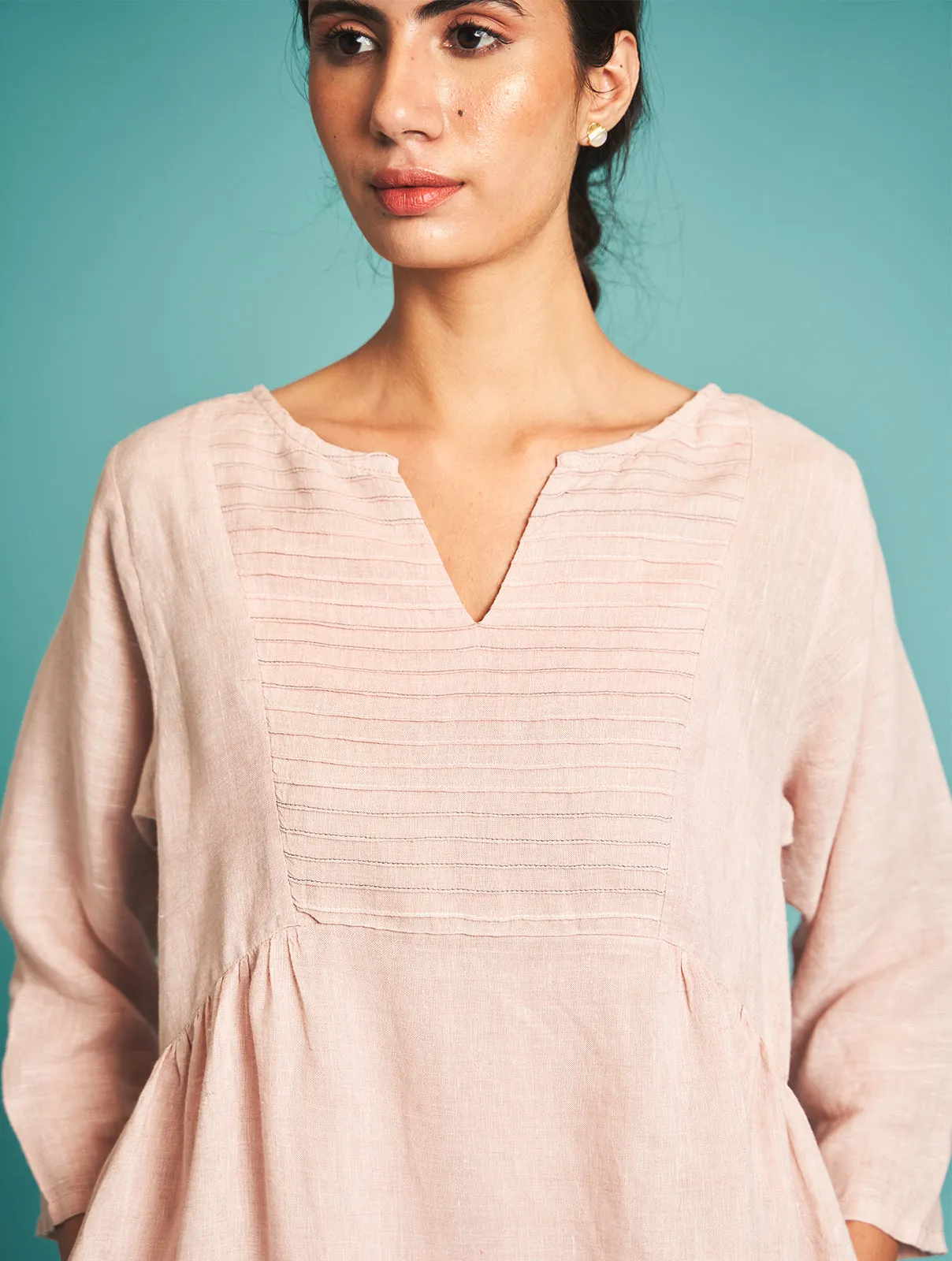 Manan   I   Ren Pintucked Linen Dress - Blush  Border Collection