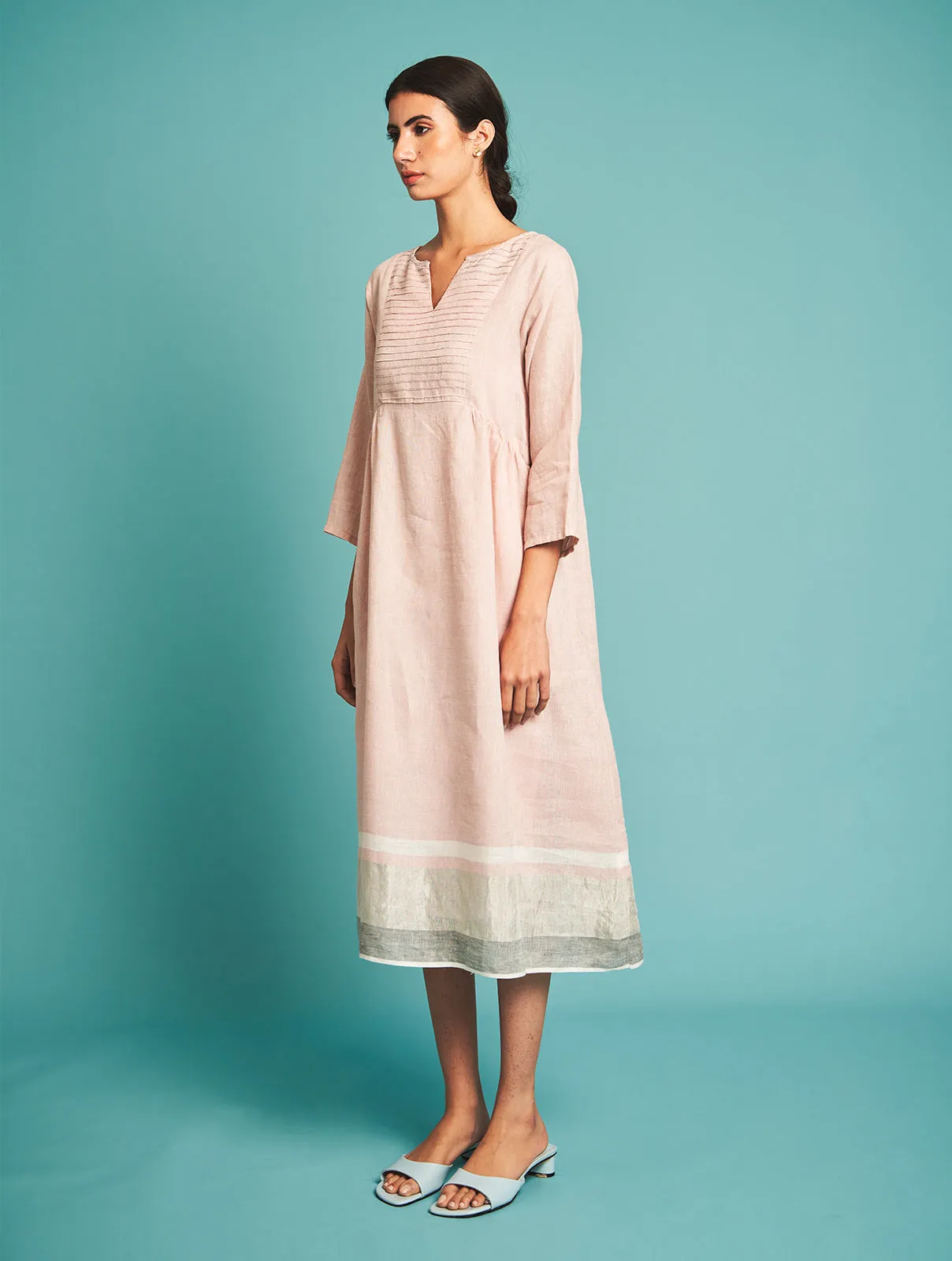 Manan   I   Ren Pintucked Linen Dress - Blush  Border Collection