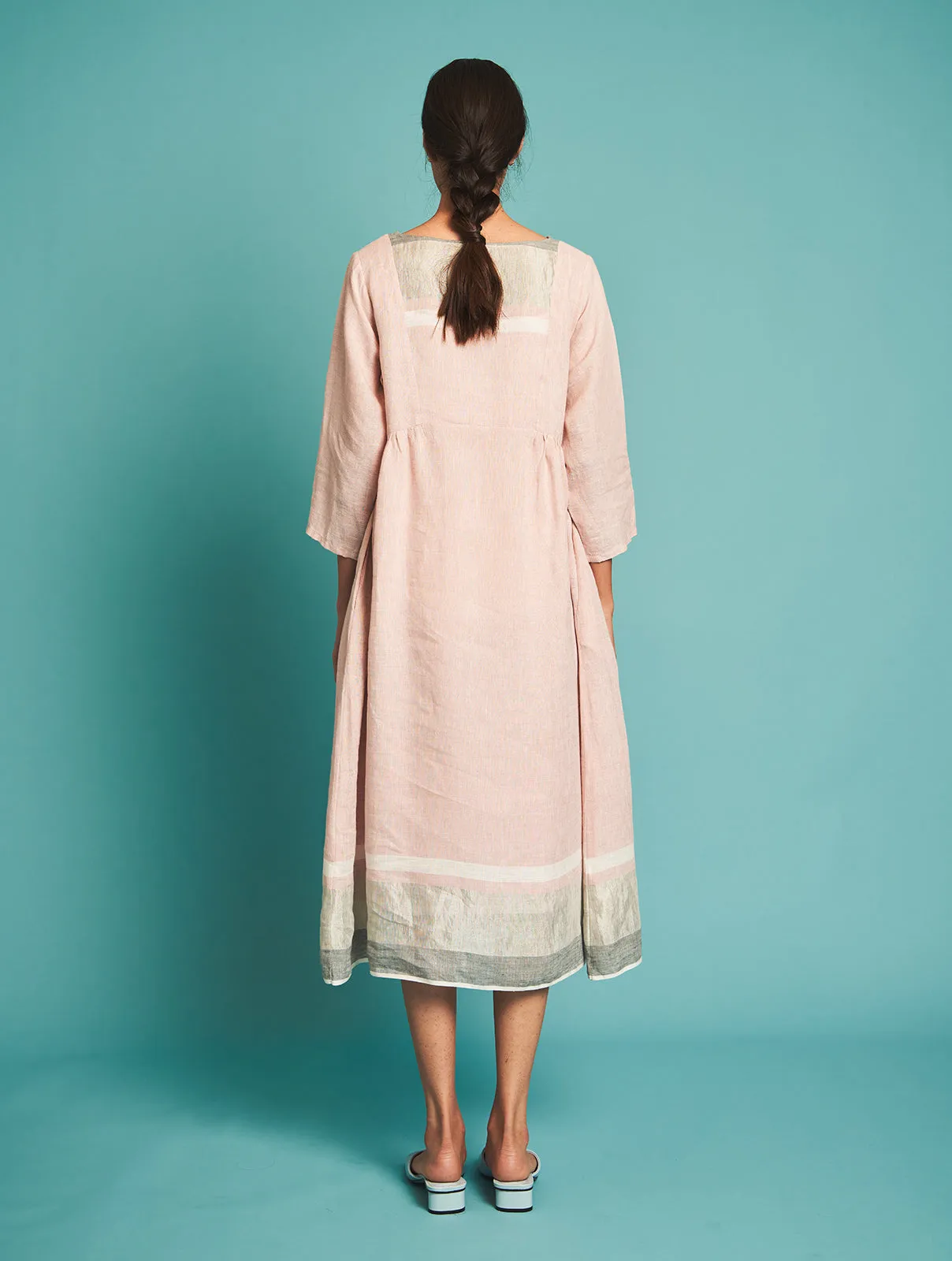 Manan   I   Ren Pintucked Linen Dress - Blush  Border Collection