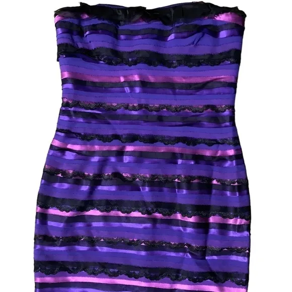 MARC BOUWER Glamit! 6 Purple Blue 100% Silk Dress Ruffle Strapless Y2K Mobwife