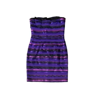 MARC BOUWER Glamit! 6 Purple Blue 100% Silk Dress Ruffle Strapless Y2K Mobwife