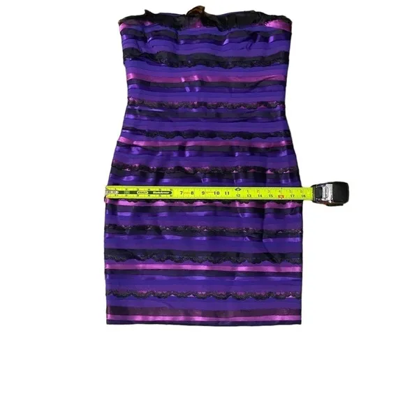 MARC BOUWER Glamit! 6 Purple Blue 100% Silk Dress Ruffle Strapless Y2K Mobwife