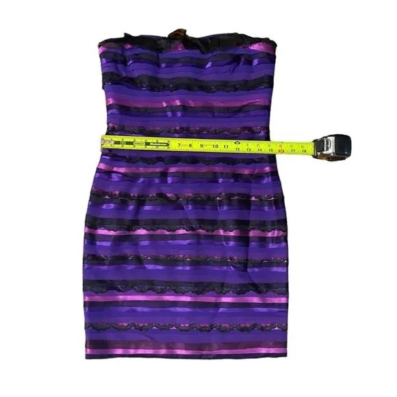MARC BOUWER Glamit! 6 Purple Blue 100% Silk Dress Ruffle Strapless Y2K Mobwife