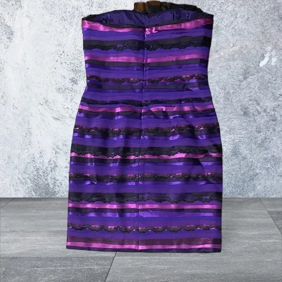 MARC BOUWER Glamit! 6 Purple Blue 100% Silk Dress Ruffle Strapless Y2K Mobwife