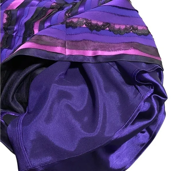 MARC BOUWER Glamit! 6 Purple Blue 100% Silk Dress Ruffle Strapless Y2K Mobwife