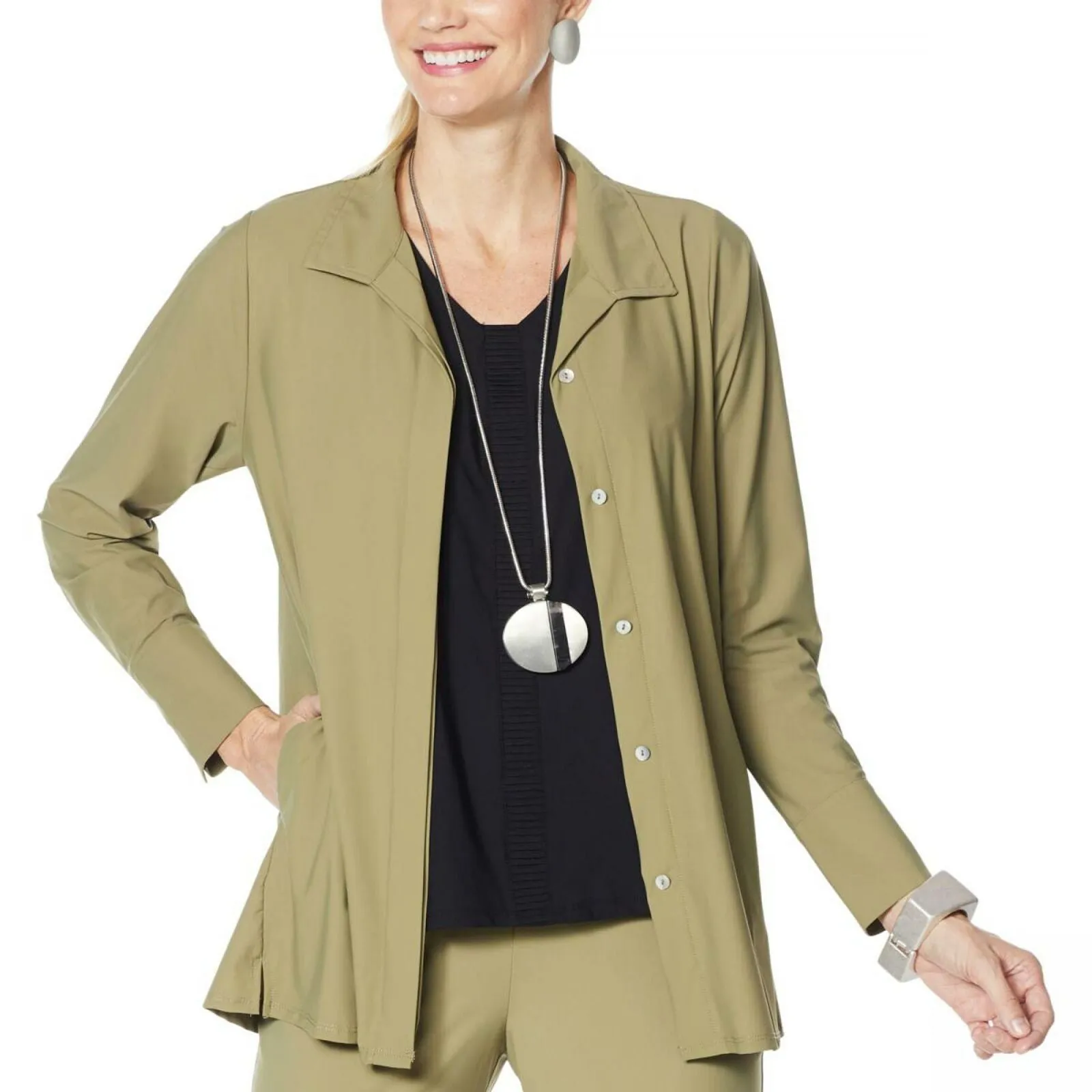 MarlaWynne Women's Button Up Stretch Shirt Jacket