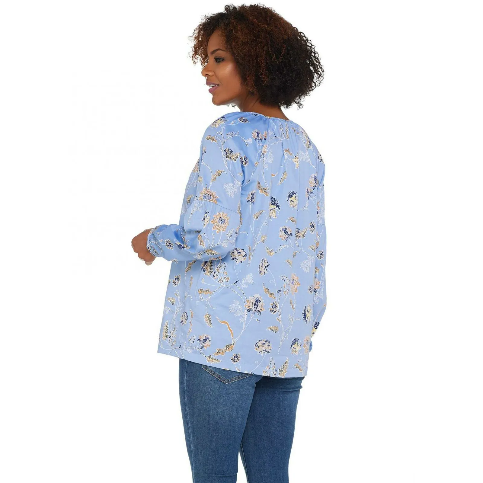 Martha Stewart Women's Plus Size Printed Woven Peasant Blouse