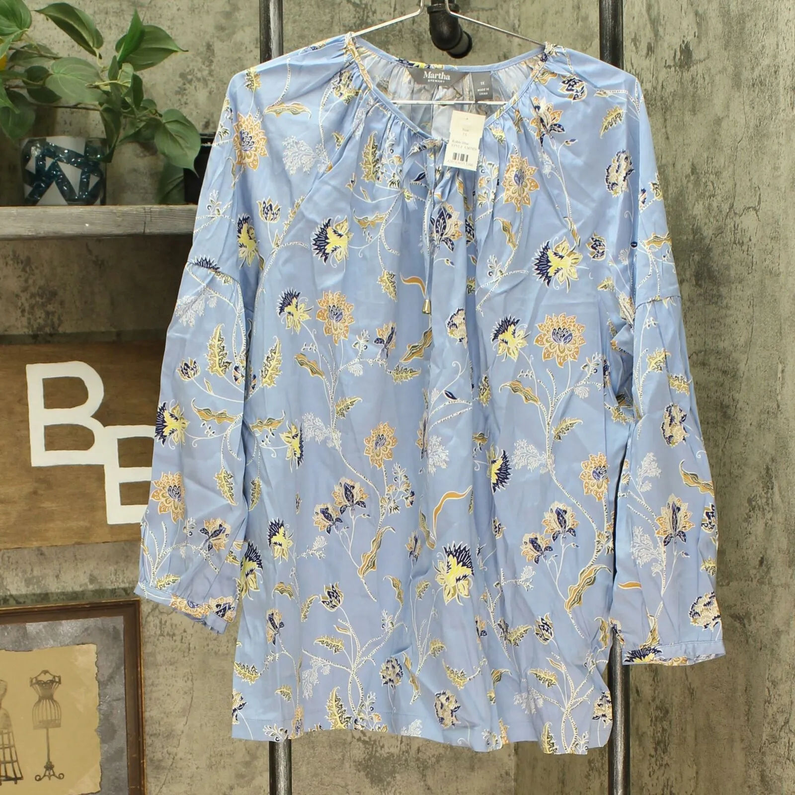 Martha Stewart Women's Plus Size Printed Woven Peasant Blouse