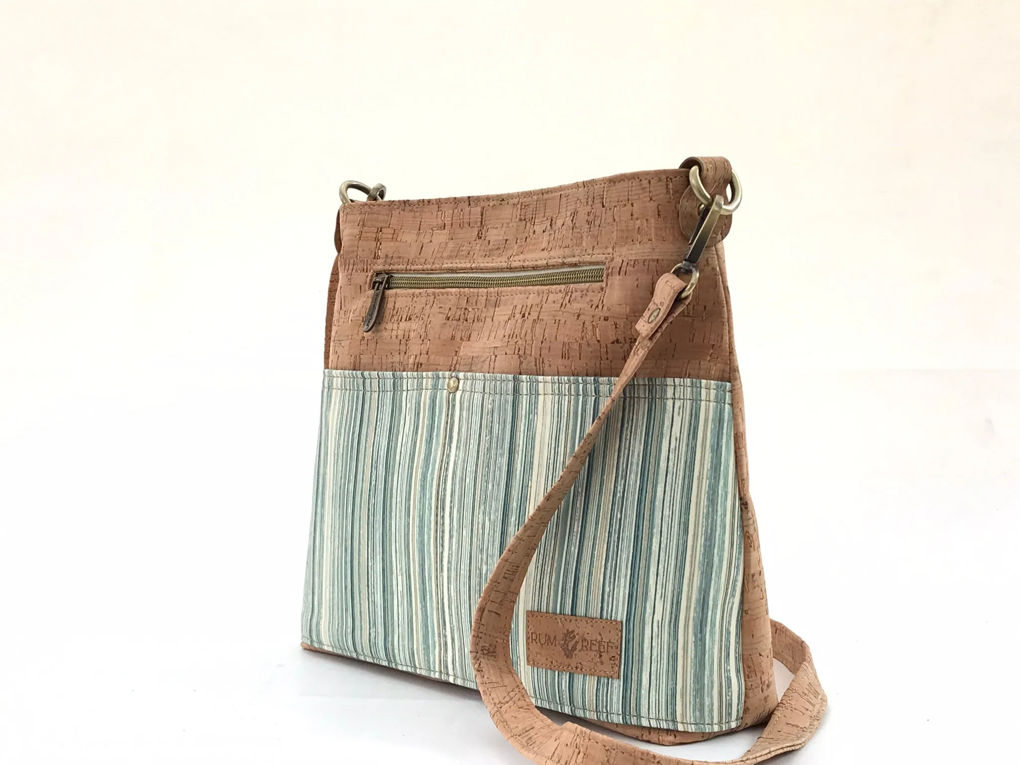 Medium Cork Crossbody in Watery Green Stripe