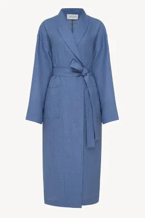 Men linen robe in blue