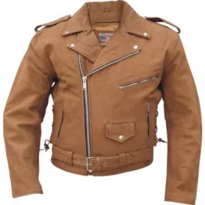 Mens Brown Leather Belt Buckle Motorcycle Jacket