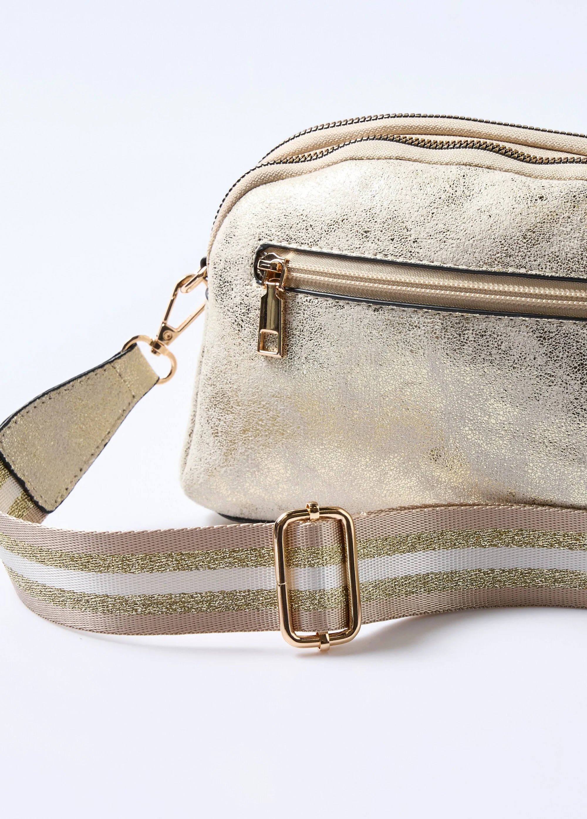 Metallic faux leather bag with shoulder strap