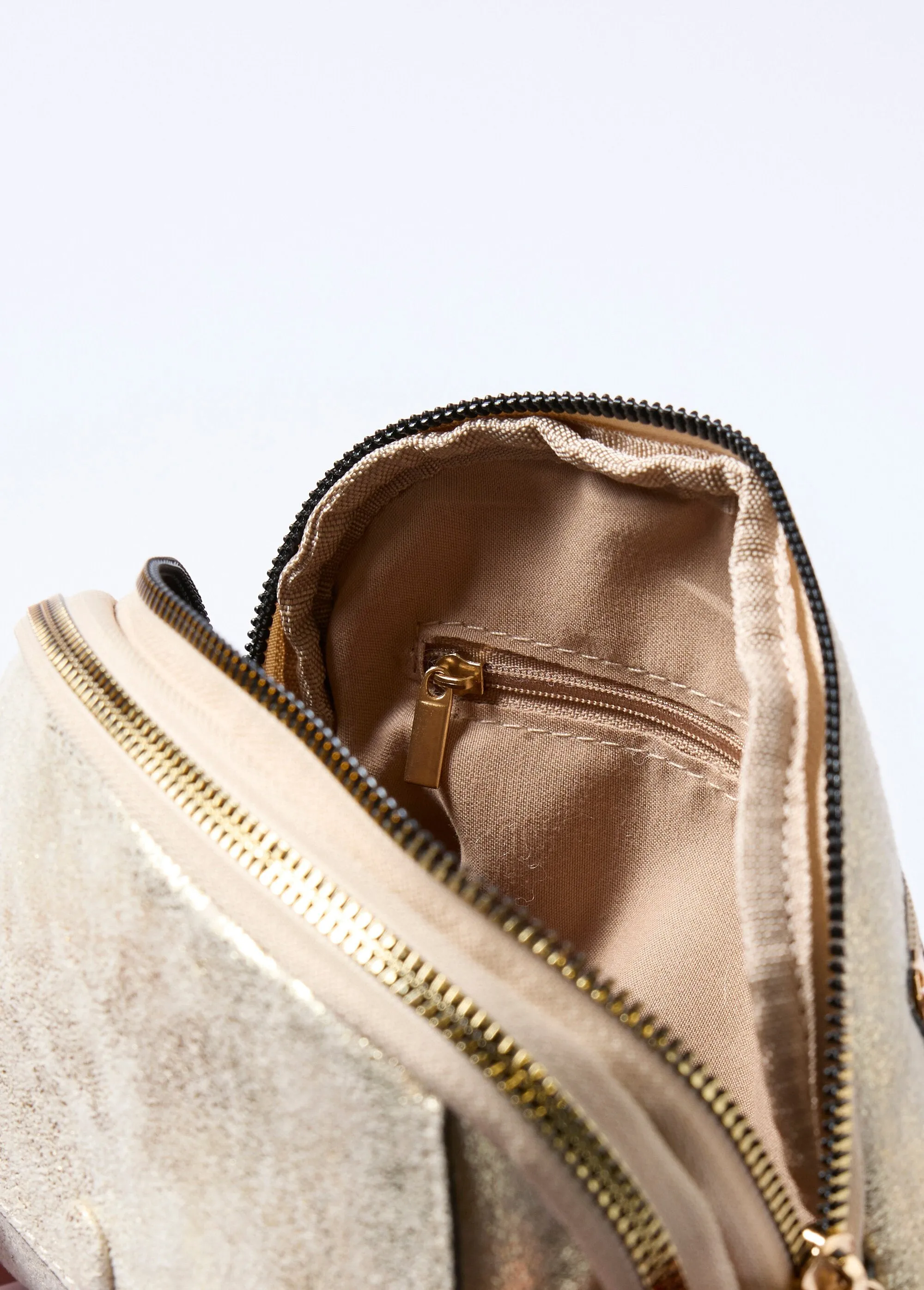 Metallic faux leather bag with shoulder strap