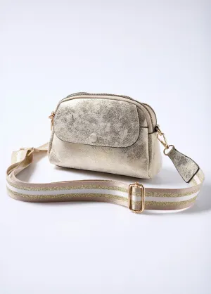 Metallic faux leather bag with shoulder strap