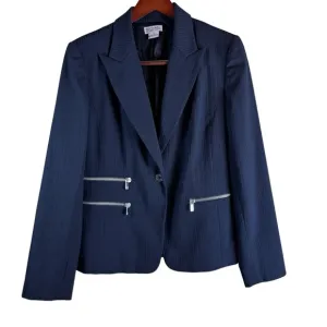 Michael Kors Wool Blend Black Strip Blazer with Zippered Pockets Woman's Size 12