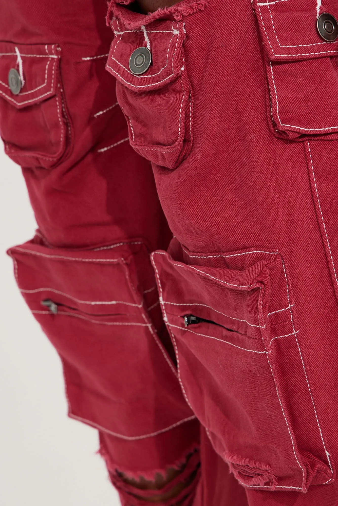 Mini Lily High Rise Distressed Cargo Jeans - Pink/combo