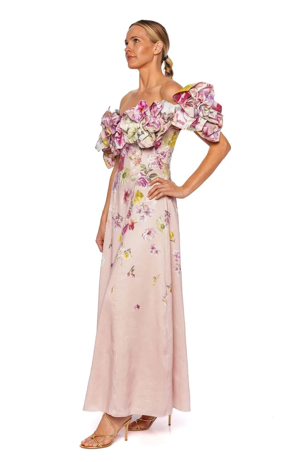 Misha Floral Off Shoulder Midi Dress