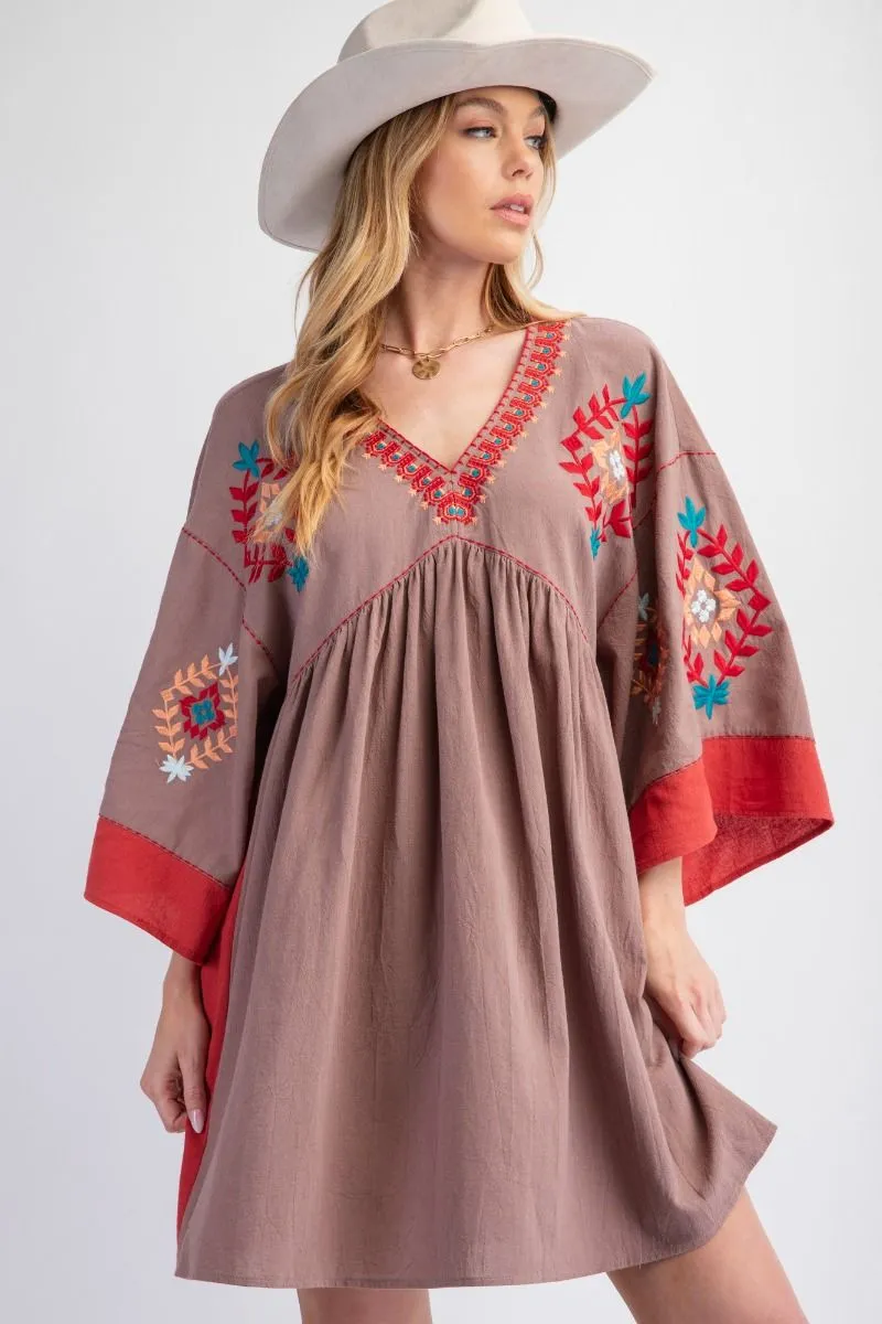 Mocha Embroidered Dress