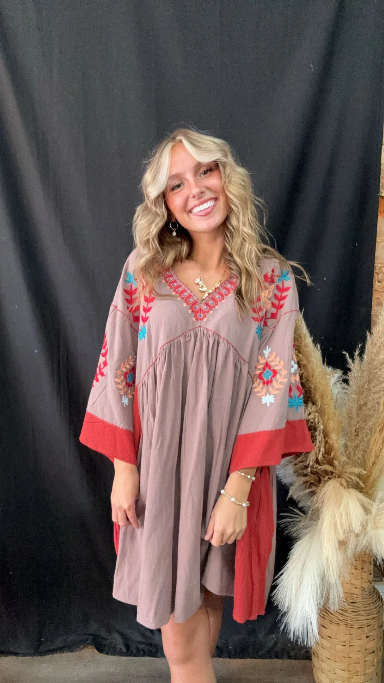 Mocha Embroidered Dress